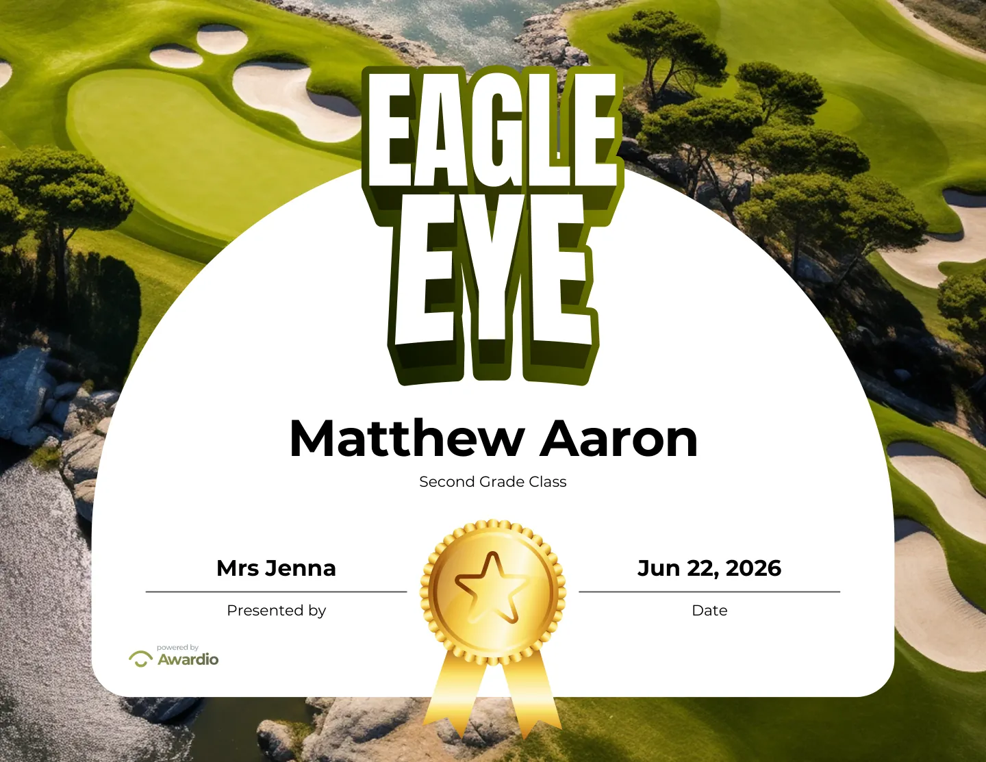 Digital Golf award certificate example