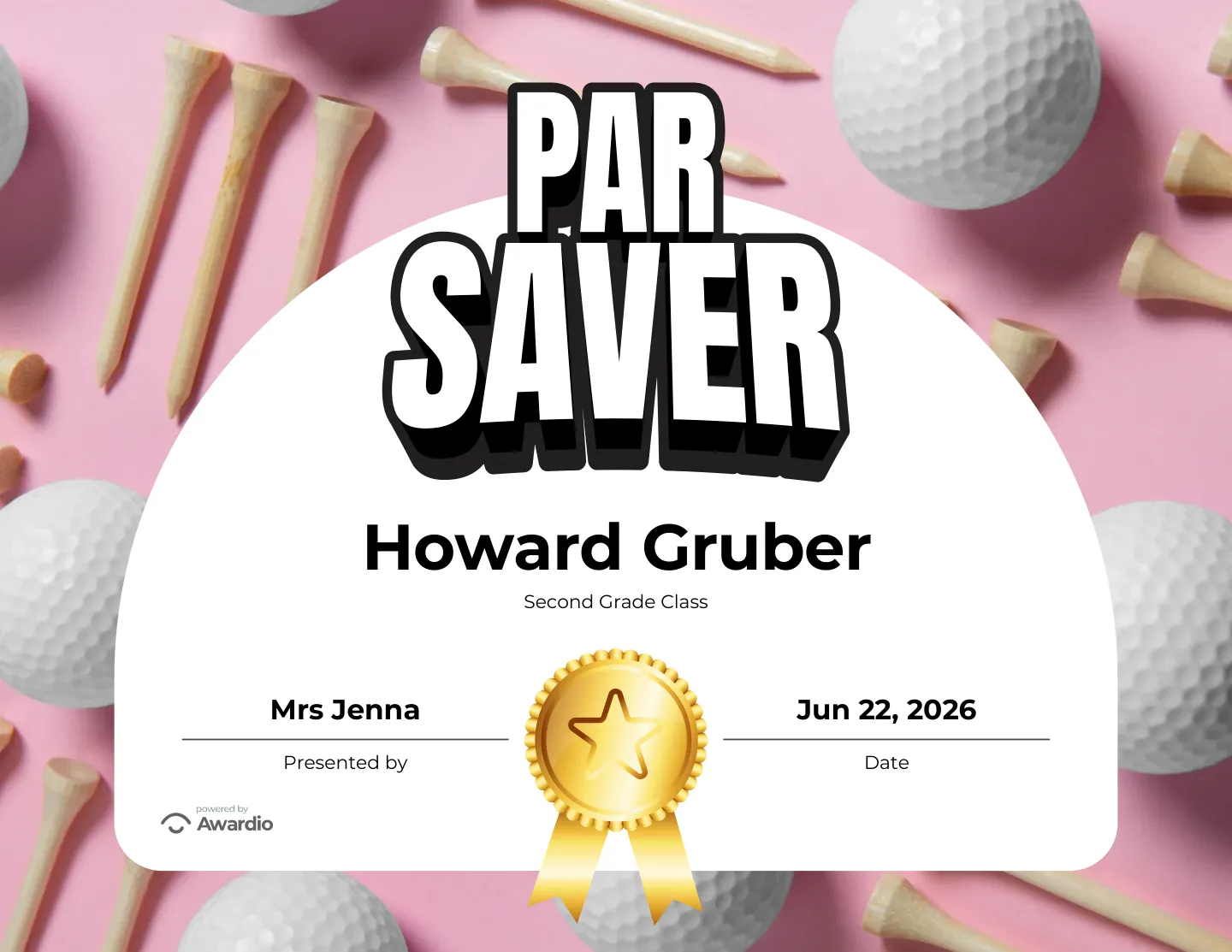 Golf certificate for the classroom