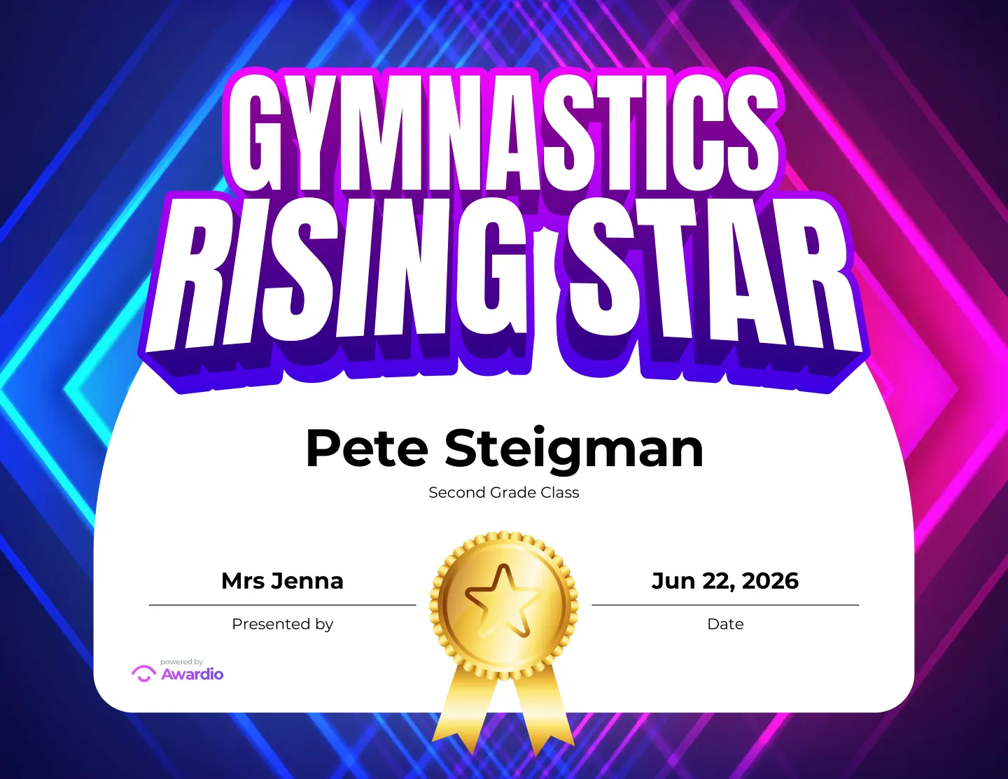 Gymnastics award template for teachers