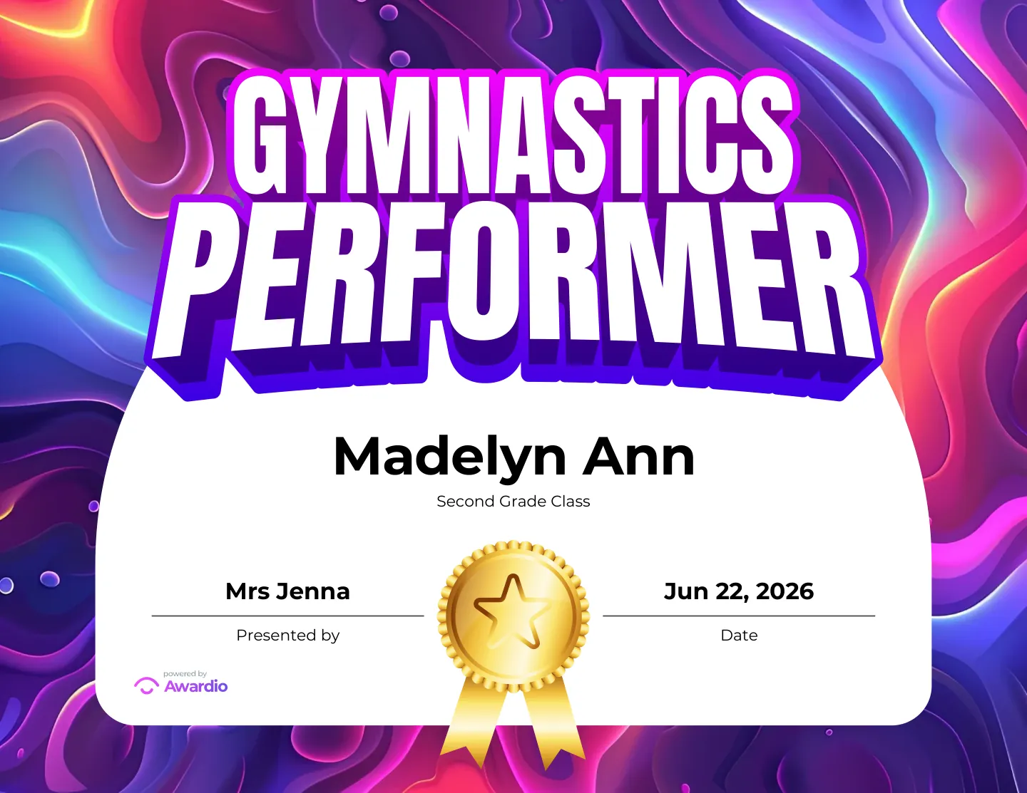 Editable Gymnastics award certificate