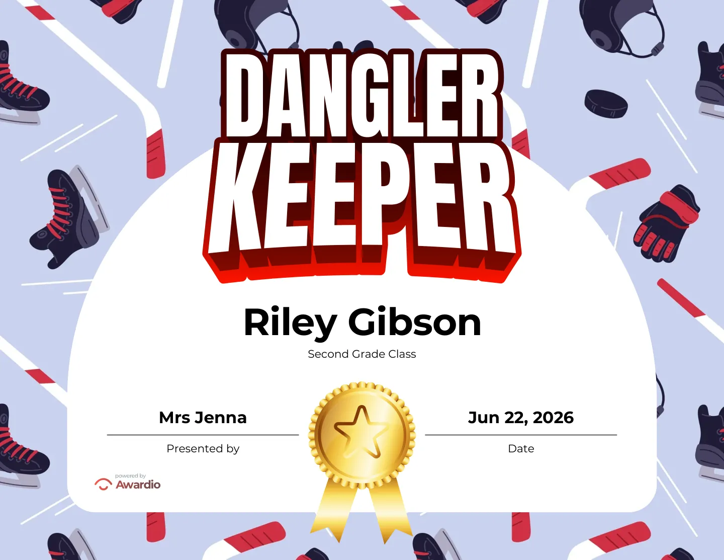 Personalized Hockey student certificate