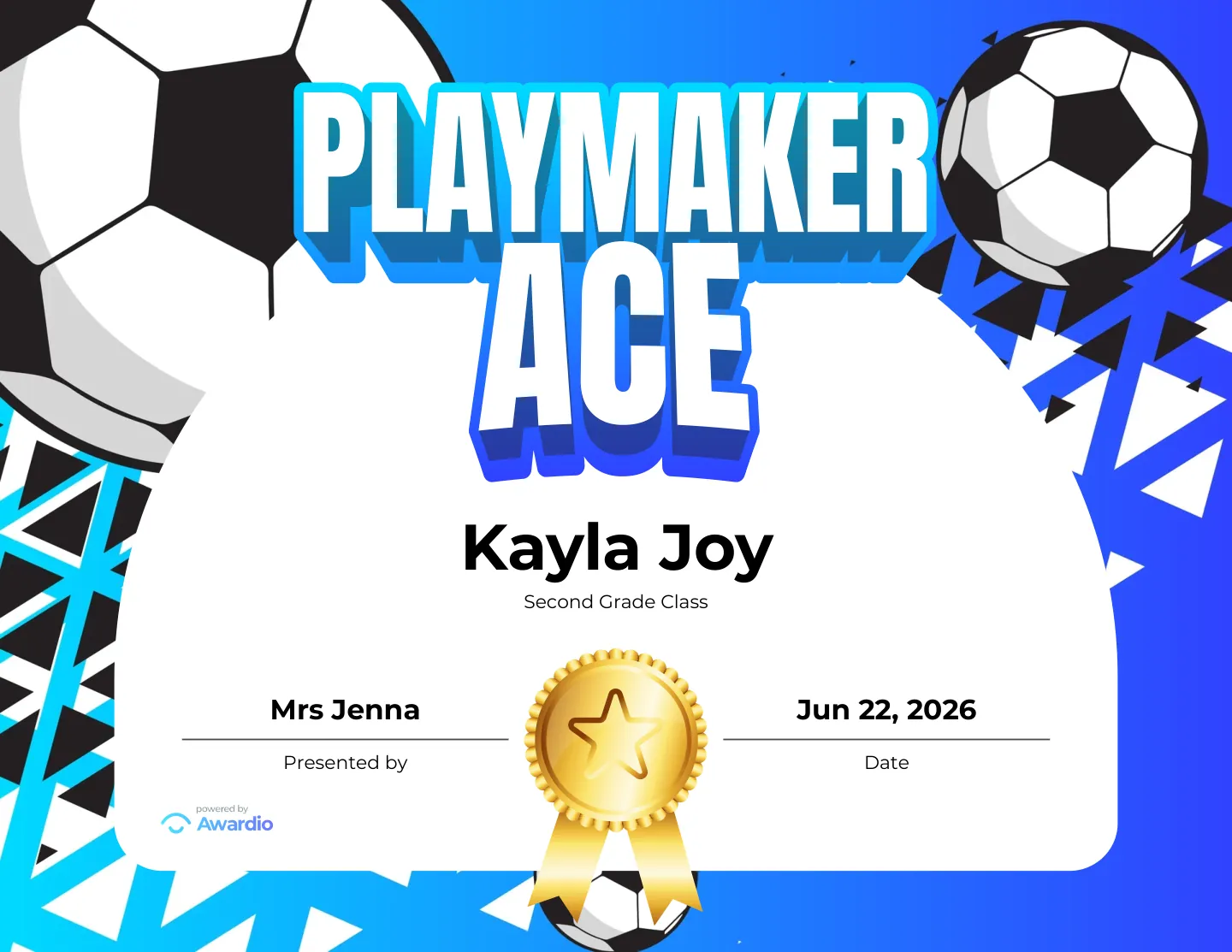 Customizable Soccer certificate for students