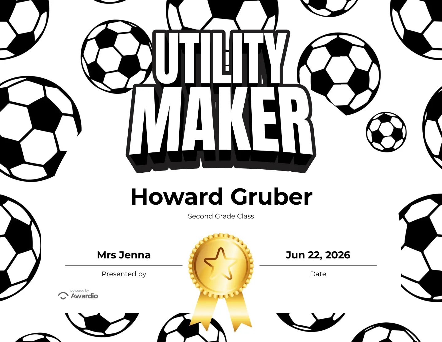 Soccer certificate for the classroom
