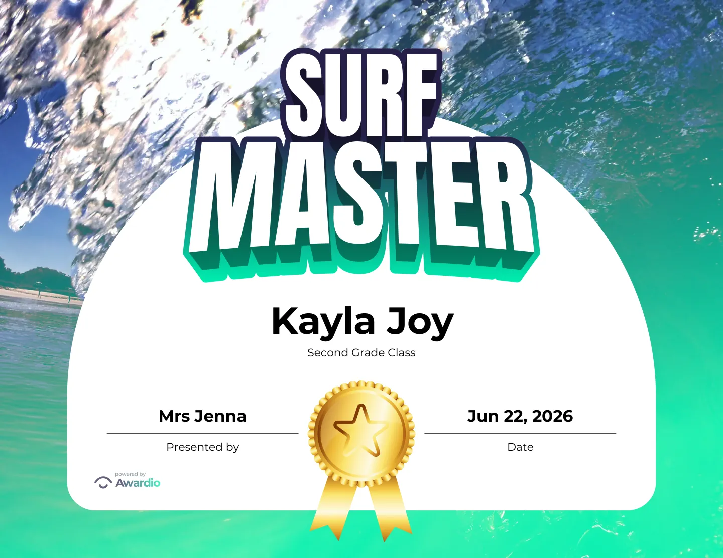Customizable Surf certificate for students