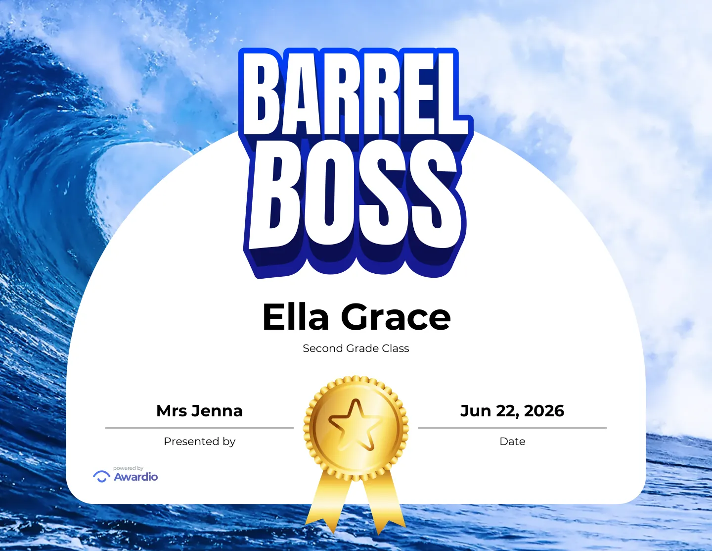 Surf recognition award template