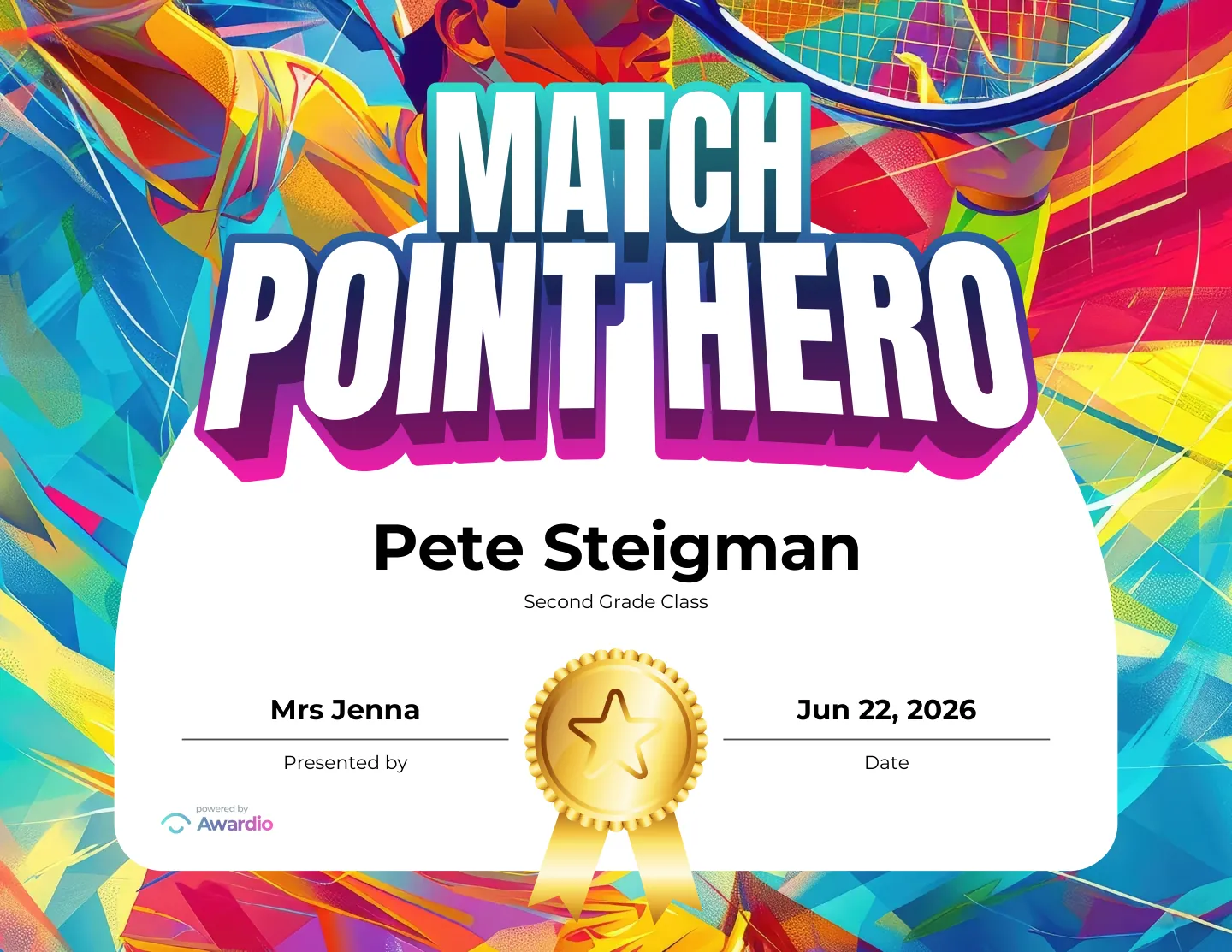 Tennis award template for teachers