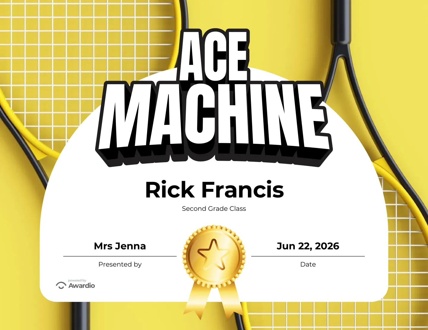 Tennis certificate you can print or send