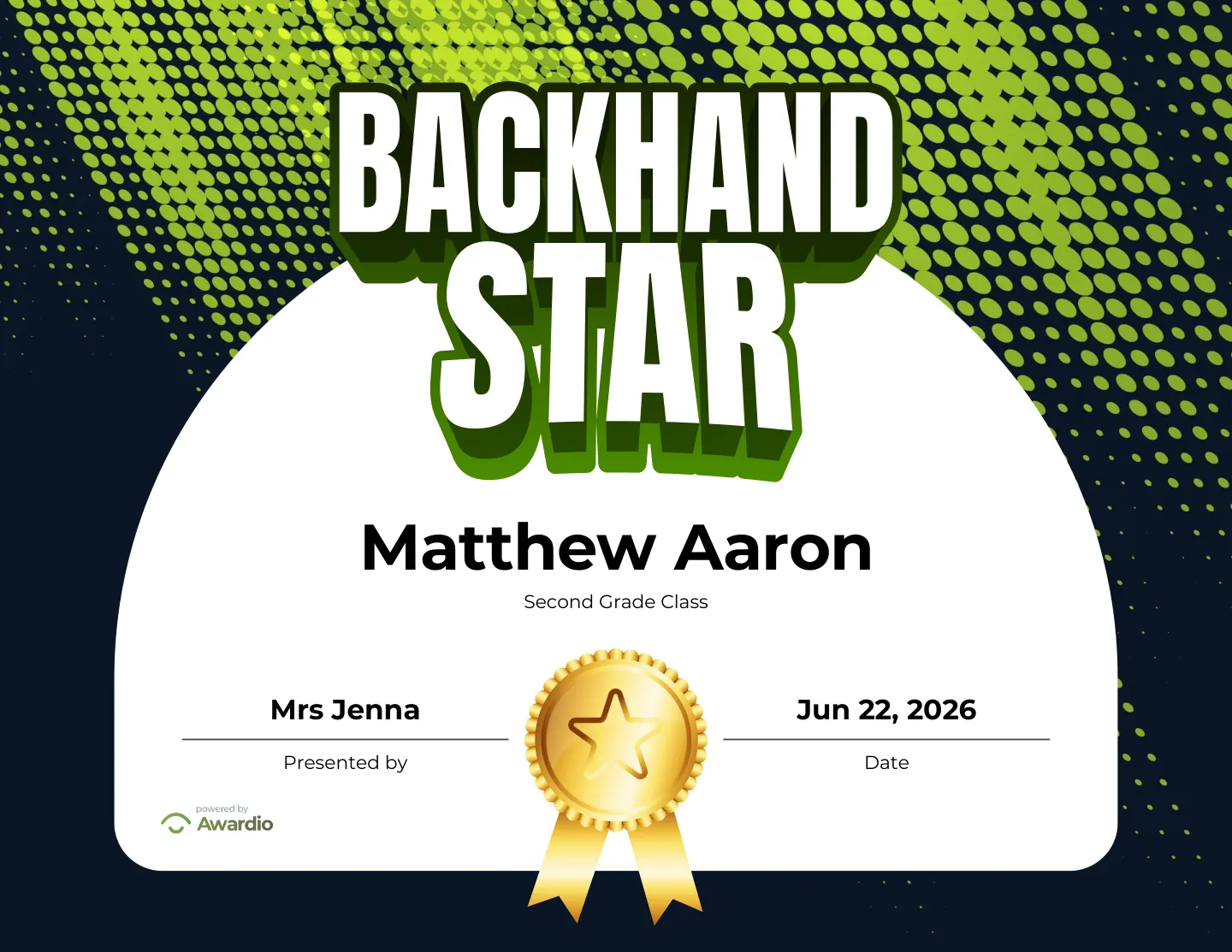Digital Tennis award certificate example