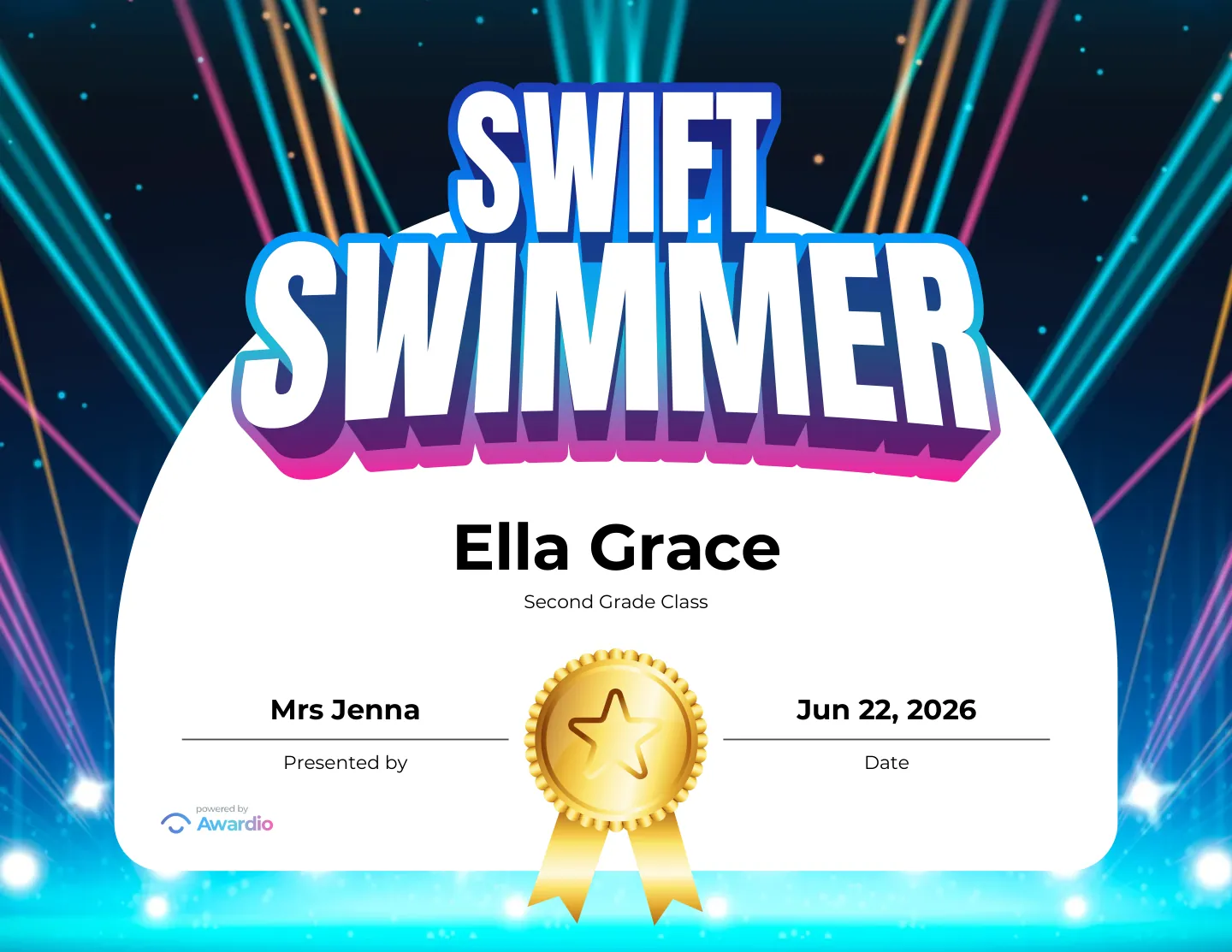 Swim recognition award template