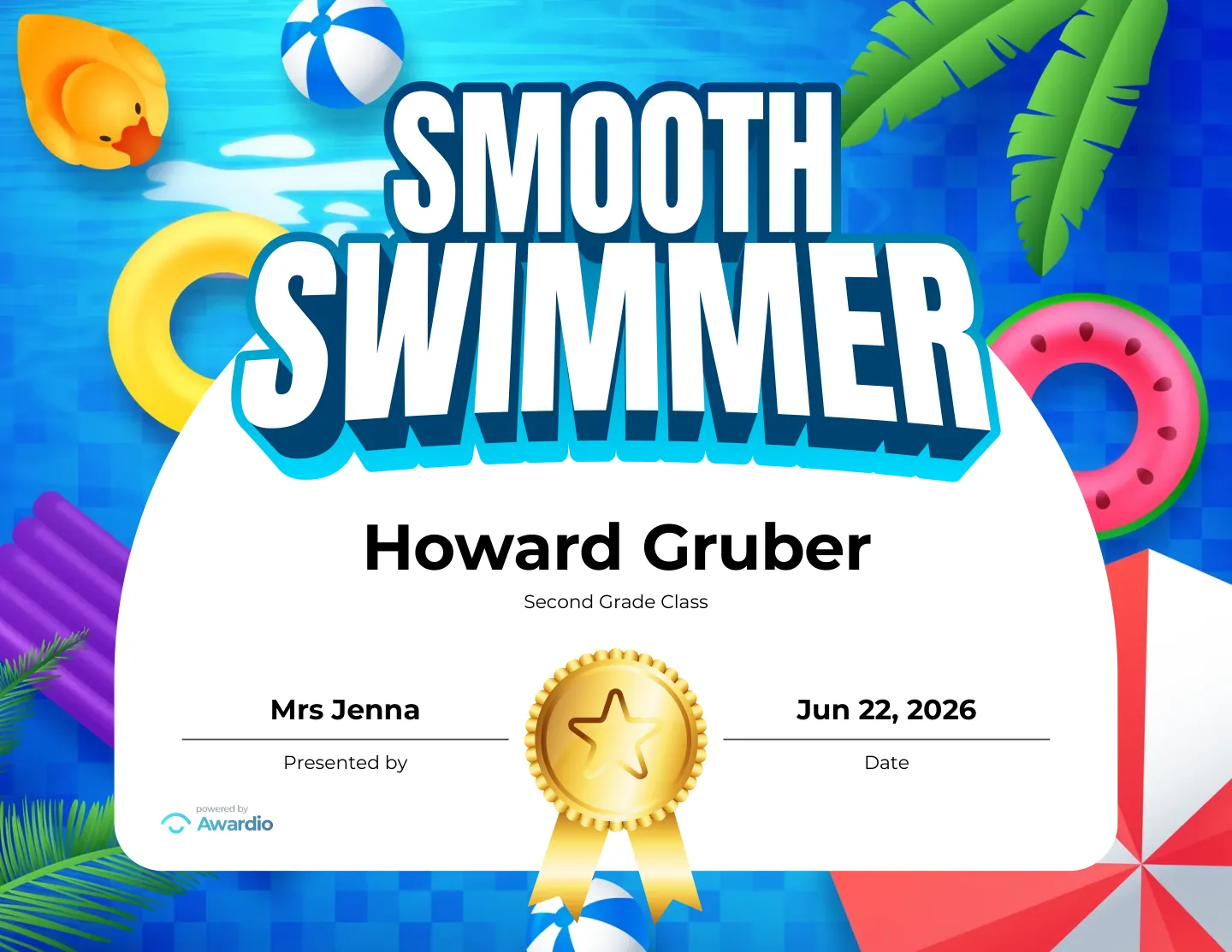 Swim certificate for the classroom